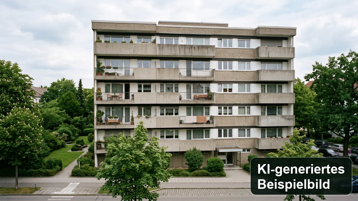 KI-generiertes Beispielbild eines Mehrfamilienhauses, kein echtes Objekt
